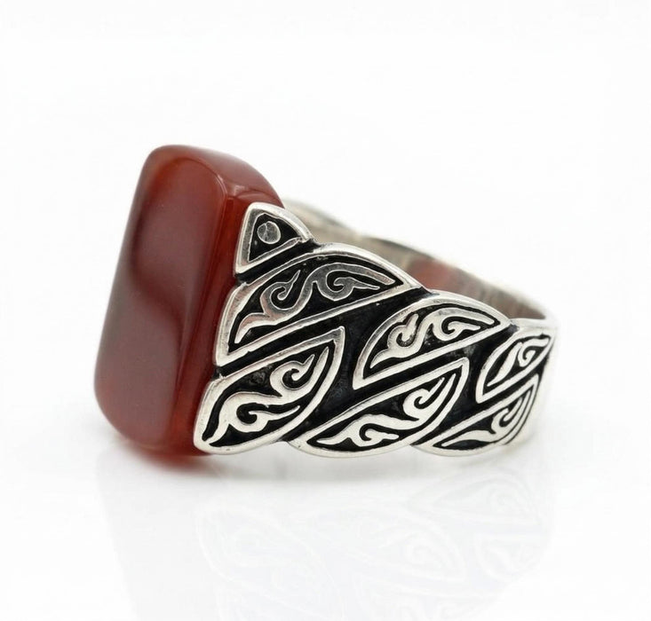 Bague en argent Akik rouge – Homme