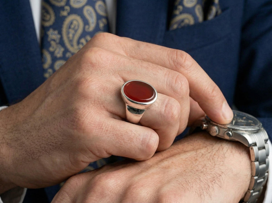Bague en Aqeeq rouge - Homme