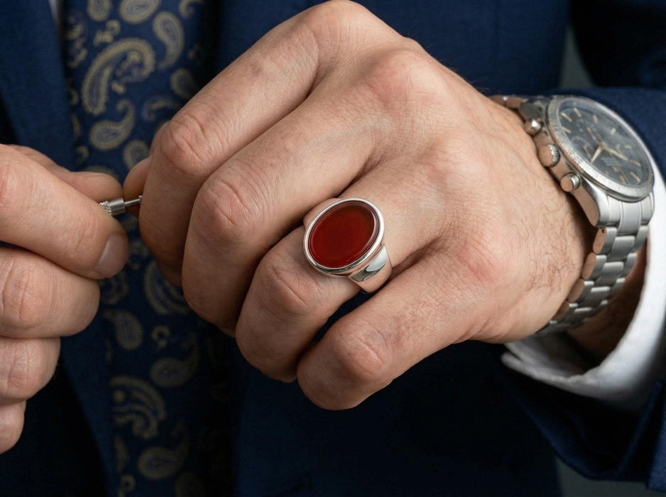 Bague en Aqeeq rouge - Homme
