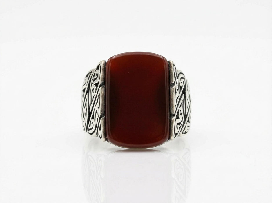 Bague en argent Akik rouge – Homme