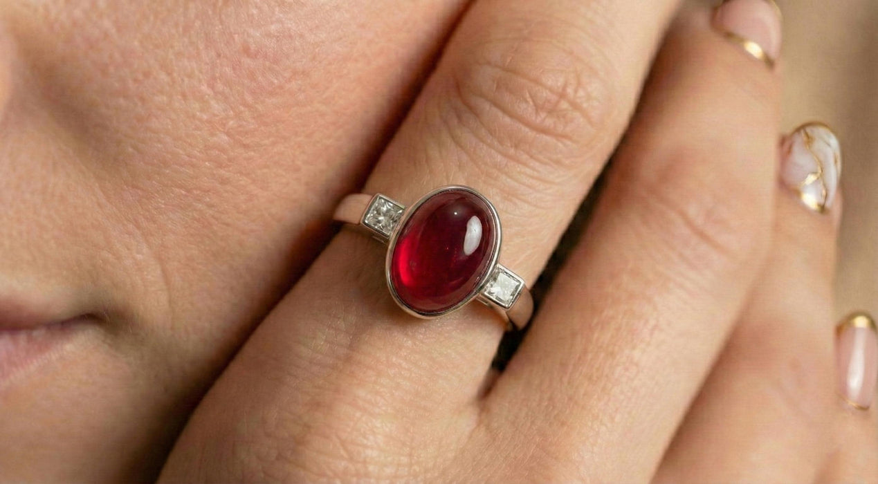 Bague en agate rouge et zircon - Femme