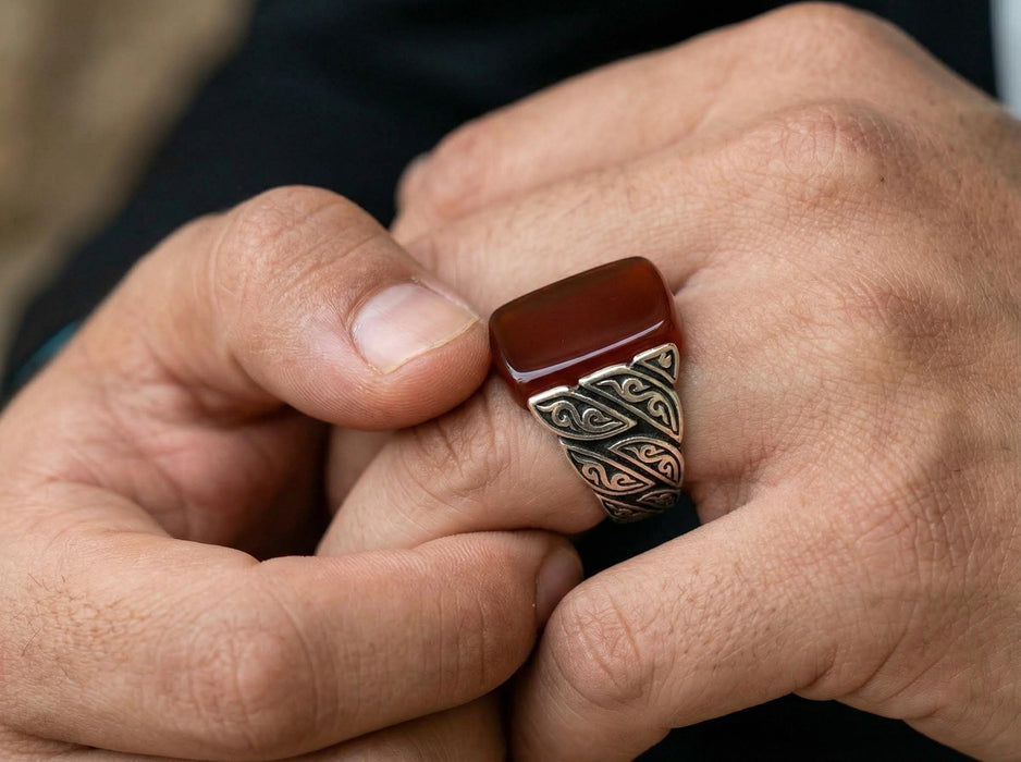 Bague en argent Akik rouge – Homme