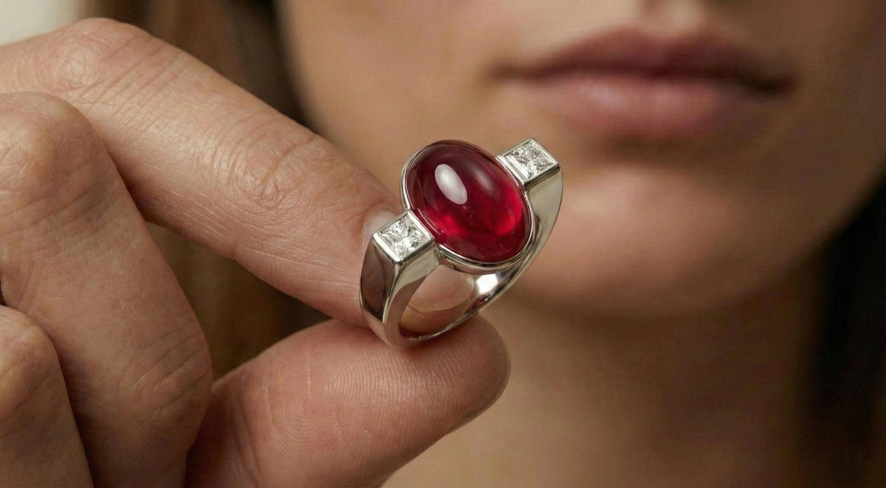 Bague en agate rouge et zircon - Femme