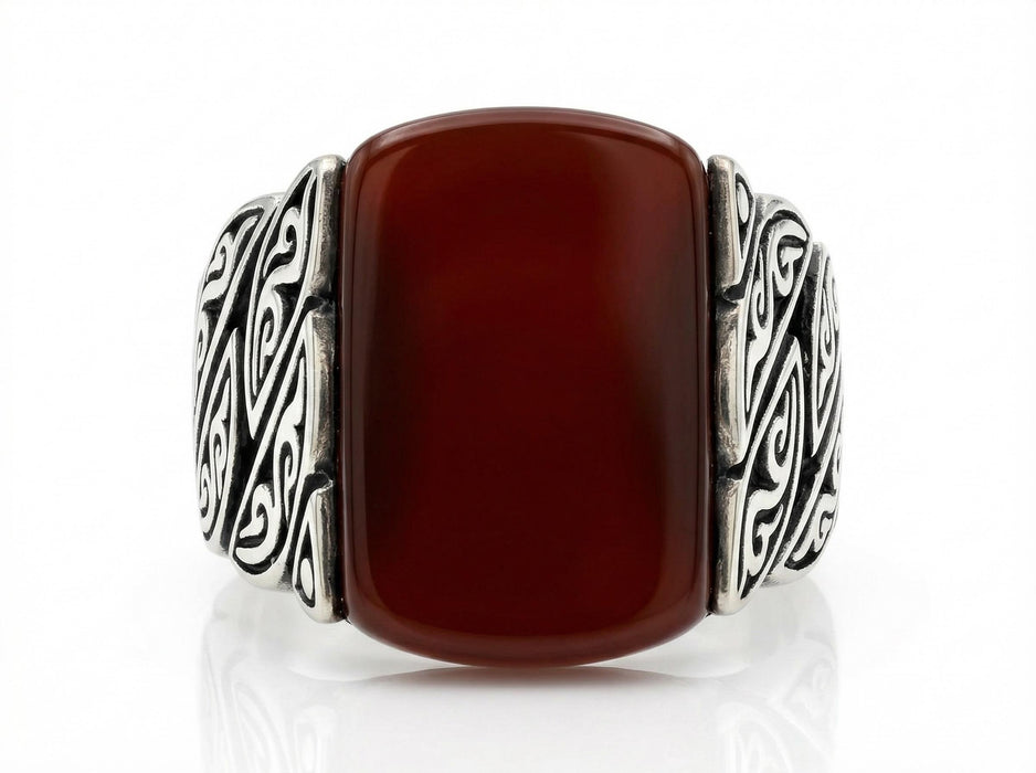Bague en argent Akik rouge – Homme