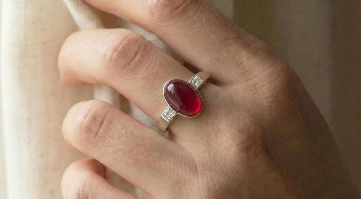 Bague en agate rouge et zircon - Femme