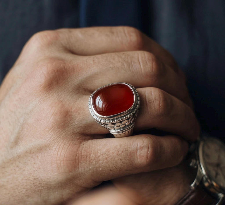 Bague unisexe en agate rouge