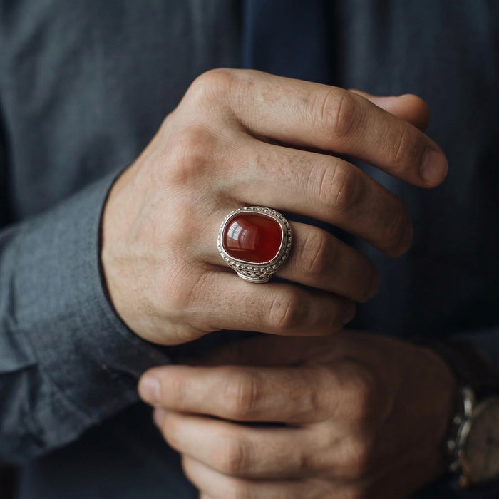 Bague unisexe en agate rouge