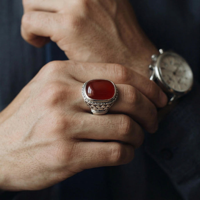 Bague unisexe en agate rouge