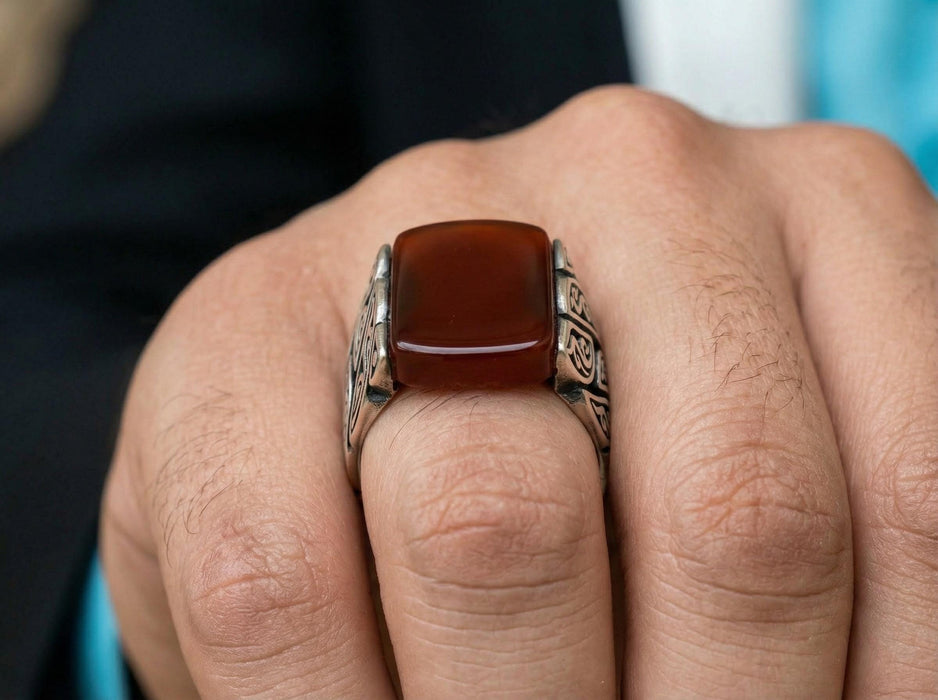 Bague en argent Akik rouge – Homme