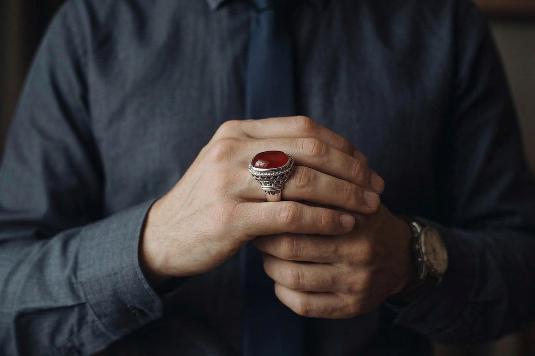 Bague unisexe en agate rouge