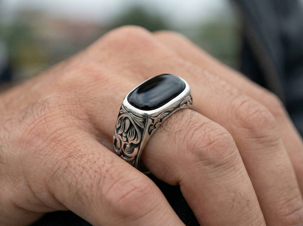 Black Aqeeq Ring - Men